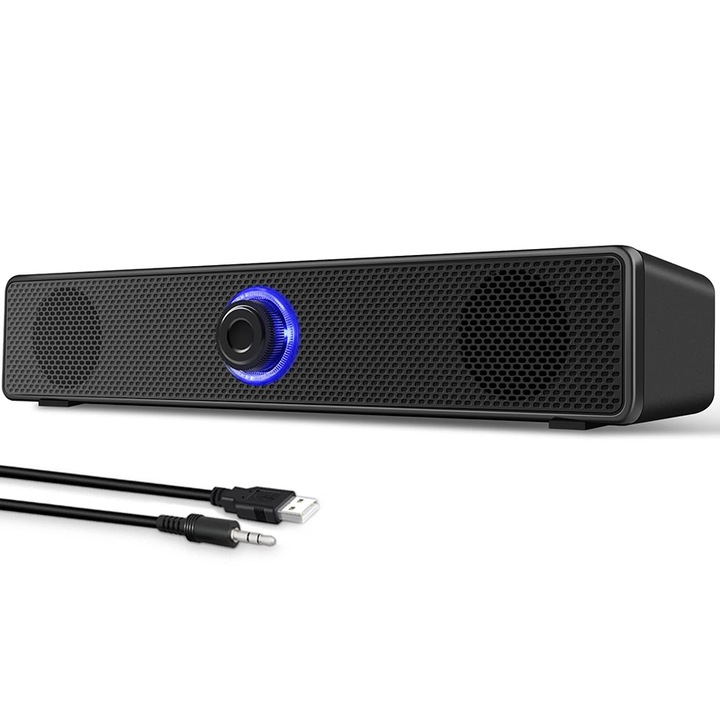 Chucai PC високоговорител с USB захранване, стерео звук, тънък дизайн, черен