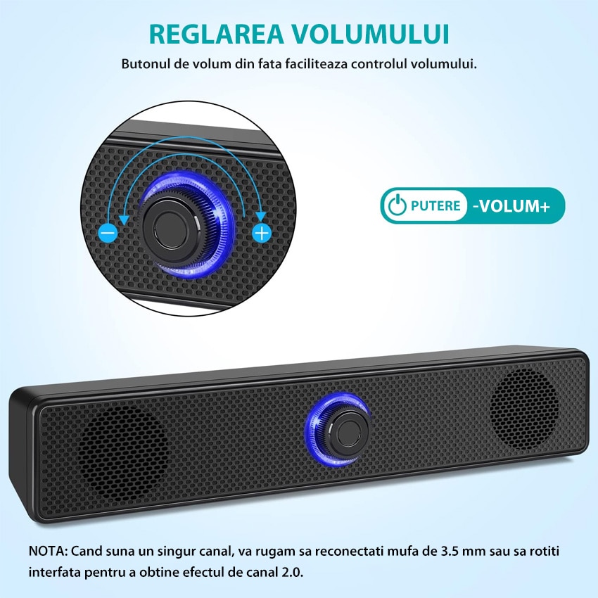 Difuzor PC cu alimentare USB, Chucai, sunet stereo, design slim, negru