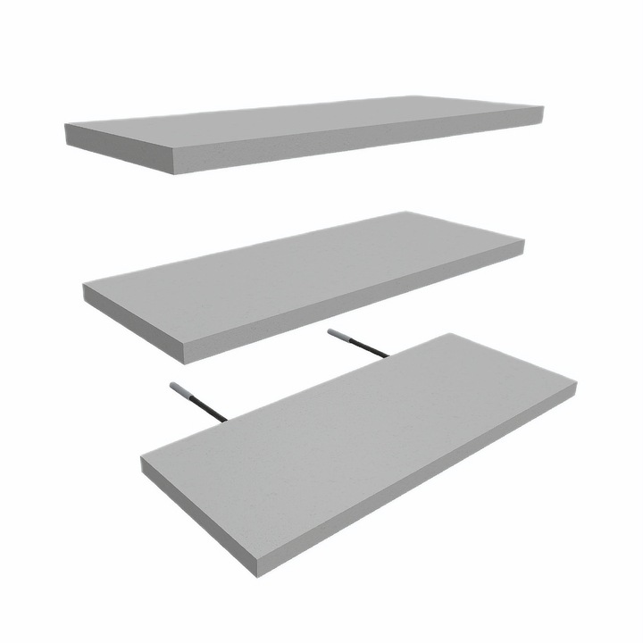 Set 3 Rafturi Suspendate, 45x17x1.8 cm, Culoare Gri, Design Modern, Polite Decorative, Dormitor, Living, Birou, Bucatarie, Baie, Organizare, Depozitare, Polita