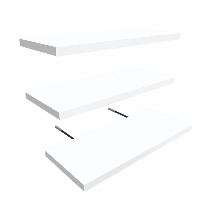 Set 3 Rafturi Suspendate, 45x17x1.8 cm, Culoare Alb, Design Modern, Polite Decorative, Dormitor, Living, Birou, Bucatarie, Baie, Organizare, Depozitare, Polita