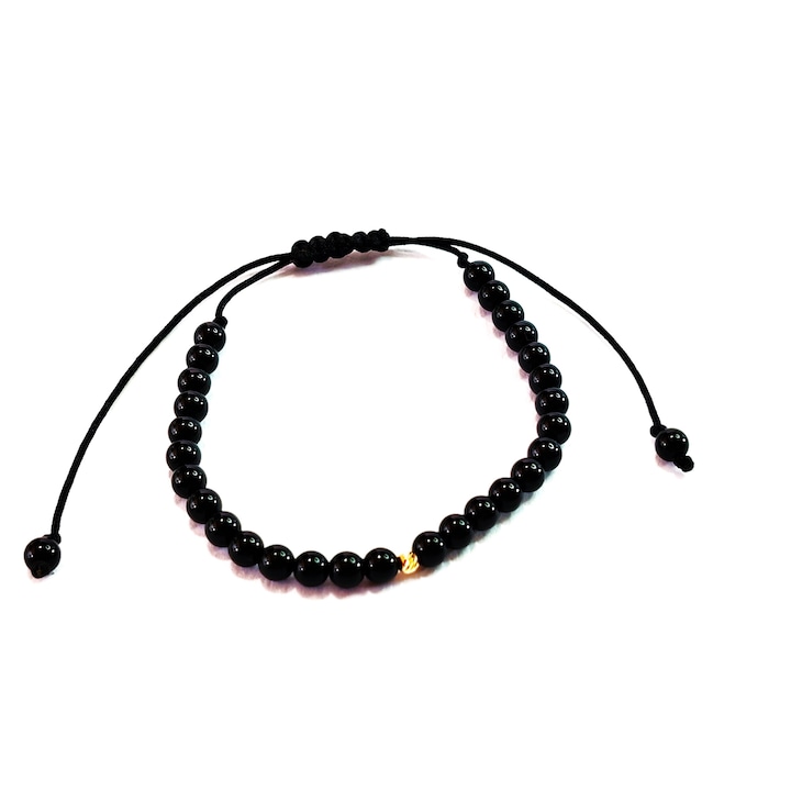 Karkötő 1 db 14 karátos arany golyóval és ONIX természetes kő golyókkal, állítható zsinórral