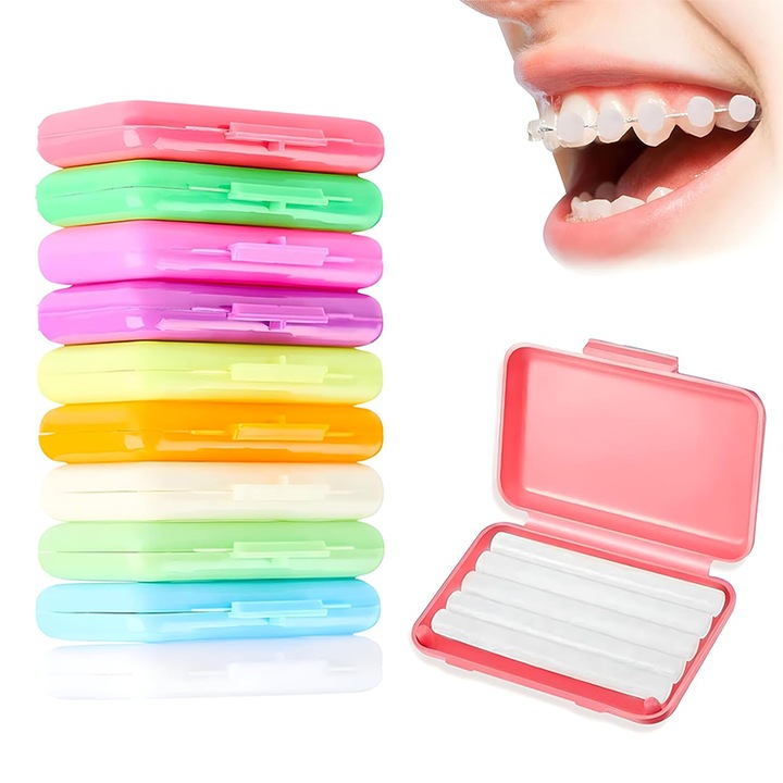 Chucai 10 darabos fogszabályzó viasz készlet, dobozos, 10 különböző íz, átlátszó, 2,2x1,25 hüvelyk, többszínű