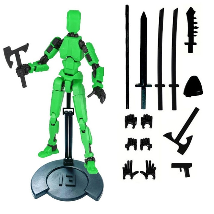 Артикулирана фигура, IMALDI PRO® Action Robot - 3D отпечатан, 14 см, зелен, със стойка за позиране