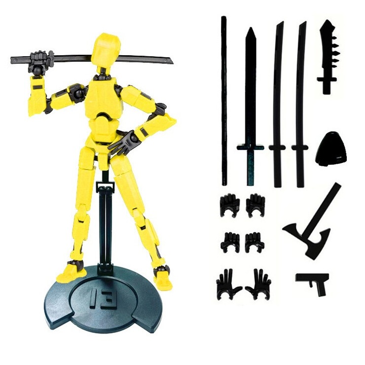 Артикулирана фигура, IMALDI PRO® Action Robot - 3D отпечатан, 14 см, жълт със стойка за позиране