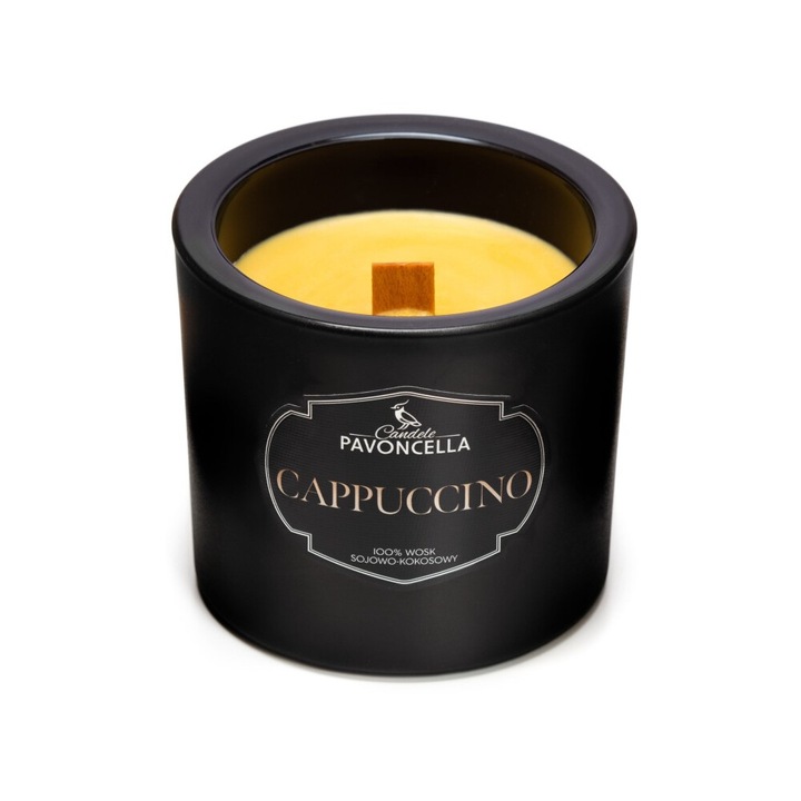 Натурална свещ Pavoncella, аромат на капучино, 170 г, черна, време на горене 50 часа