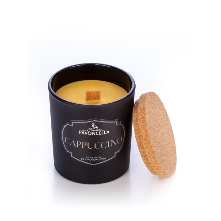 Натурална свещ Pavoncella, аромат на капучино, 135 г, черна, време на горене 36 часа