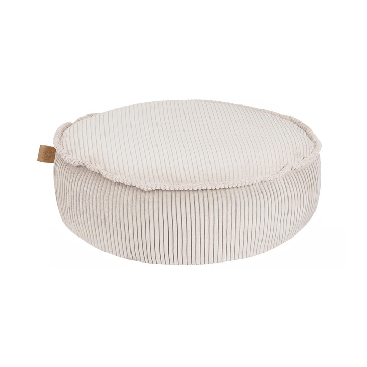 Пуф кръгъл, Meowbaby, естетичен, мека кадифена, екрю, мебели за детска стая