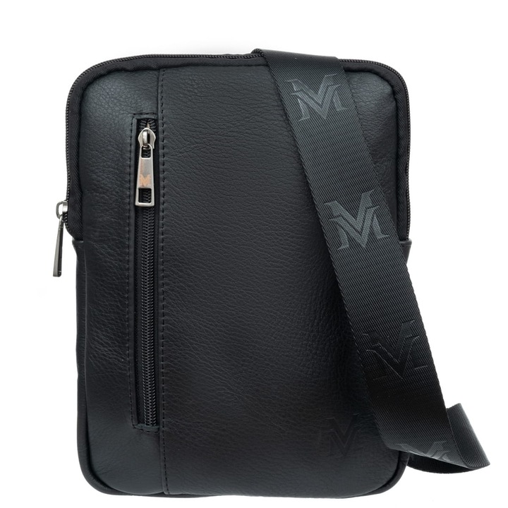 VerMari Follia férfi táska, valódi bőr, 3 rekeszes, fekete, állítható pánttal