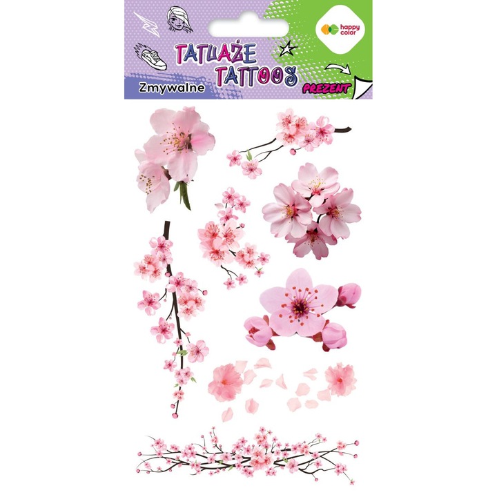 Временни татуировки с розово цвете сакура за щастлив цвят за момичета 3+ години
