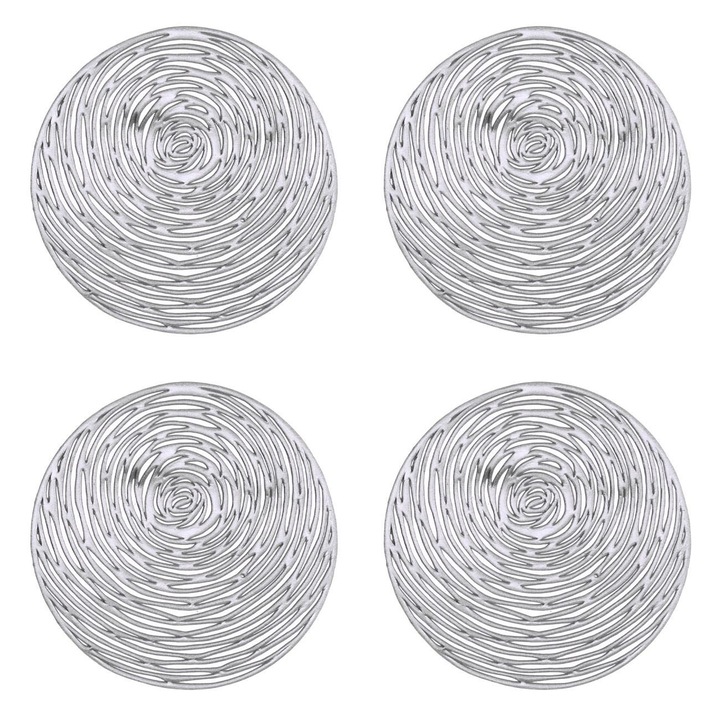 4 darabos karácsonyi poháralátét készlet, PVC, 10 cm, kerek, ezüst, perforált