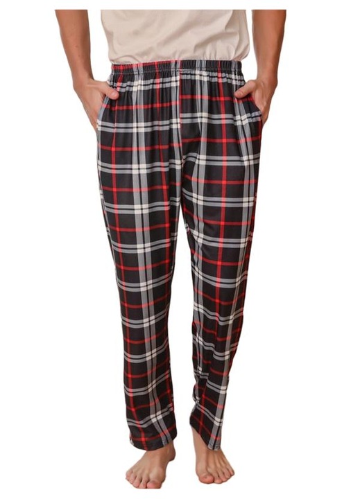Pantaloni de pijama pentru barbati, poliester, rosu/negru, Rosu/Negru