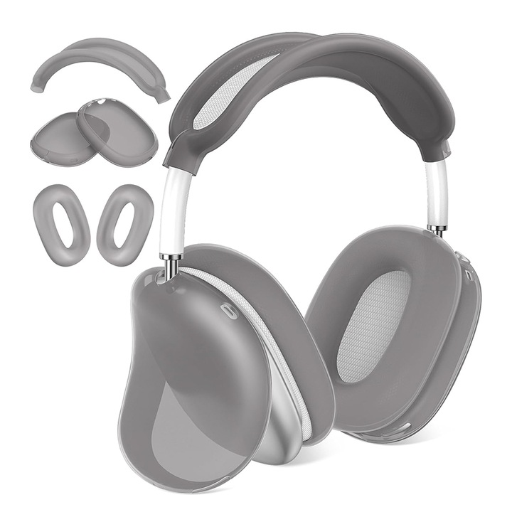 Set 3 Huse din silicon pentru Apple AirPods Max, rezistente la zgarieturi, impermeabile, negru transparent