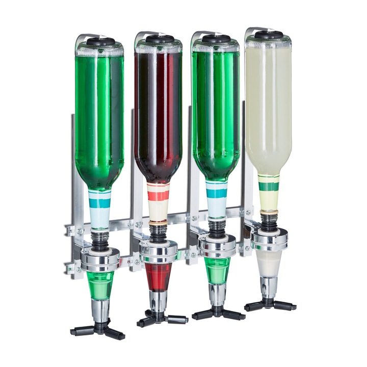 Suport de sticle pentru perete, Dispenser pentru 4 sticle, Ideal pentru minibar sau petreceri, 36 x 35 x 11 cm