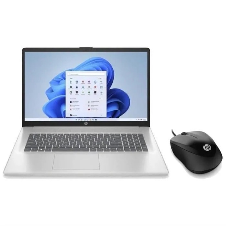 HP 17CN0016NF laptop, Intel Celeron N4120 processzor, 8 GB RAM, 512 GB SSD tárhely, Windows 11 Home, egér, ezüst
