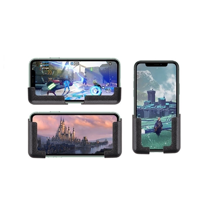 Telefontartó, állítható méretekkel, öntapadó markolattal, PVC-ből, univerzális, fekete