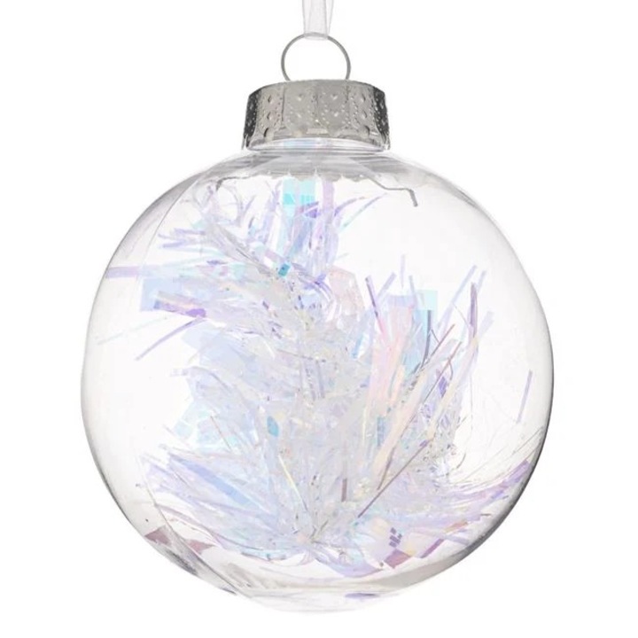 Ornament brad de Craciun Antbro® glob transparent cu tinsel irizat in interior, 8cm