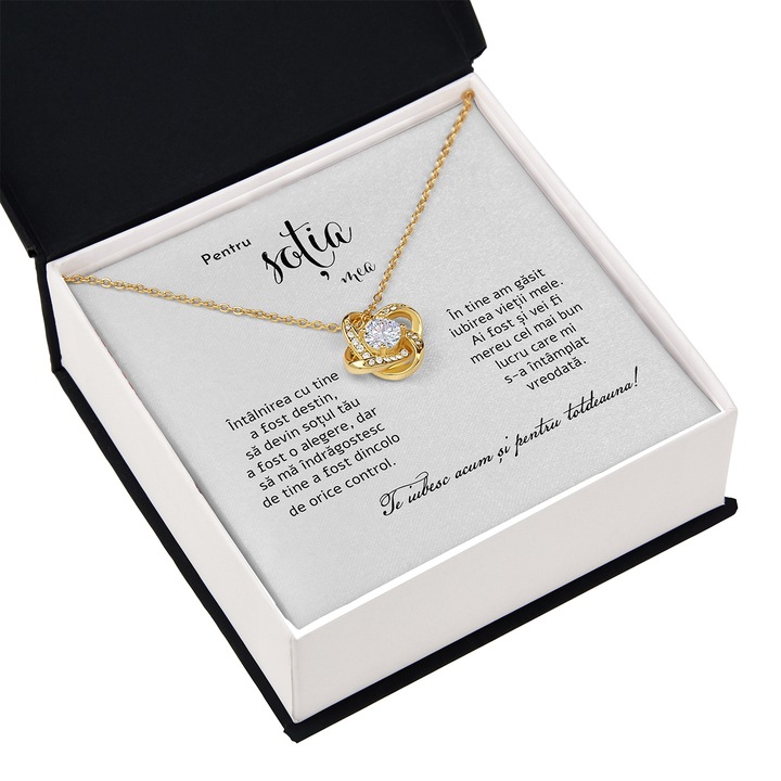 JOYSTOS, Set Cadou Elegant pentru Sotie – Colier din Argint 925 cu Pandant Nodul Iubirii Placat cu Aur 14K si Mesaj de Iubire `Intalnirea cu tine a fost destin, sa devin sotul tau a fost o alegere`