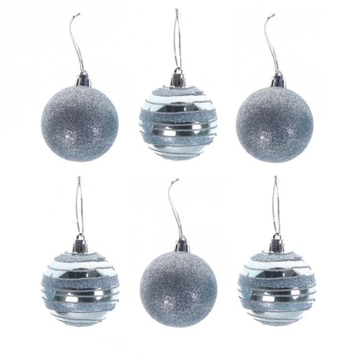 Set 6 globuri Craciun Antbro® argintii cu diametrul de 6cm, din plastic
