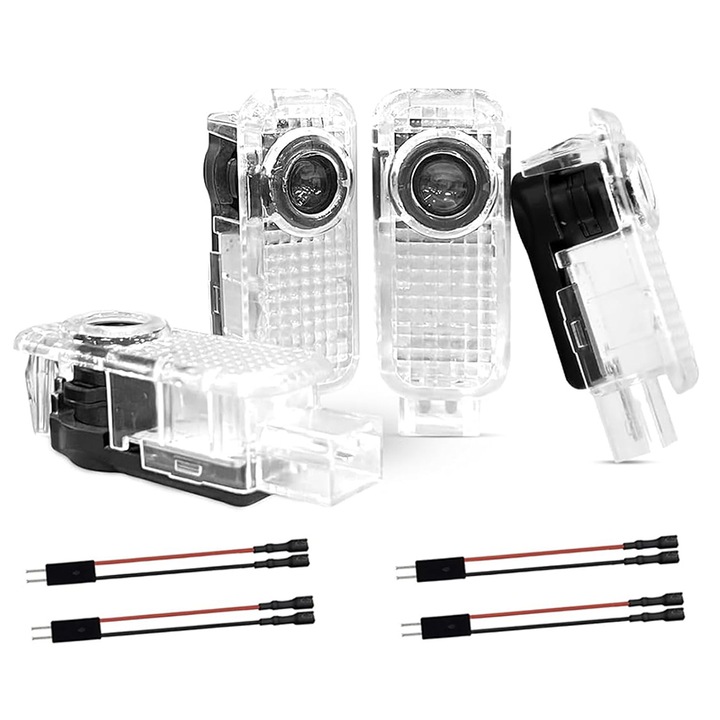 Set 4 Proiectoare LED pentru Usi Auto, Chucai, Logo Audi, Compatibile cu Audi A1/A3/A4/A5/A6/A7/A8/Q3/Q5/Q7/TT/R8, Instalare Usoara, Lentila HD