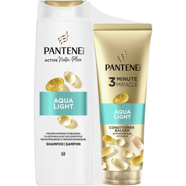 Pachet: Sampon Pantene Pro-V Aqualight, 400 ml + Balsam de par 3 Minute Miracle pentru par fin, 220 ml