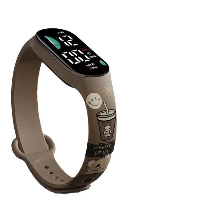 Ceas digital pentru copii cu model ursulet, functie LED, 15x25cm, multicolor