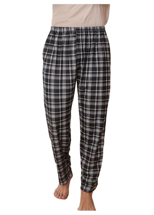 Férfi pizsamanadrág, poliészter, fekete/fehér, Fehér/Fekete