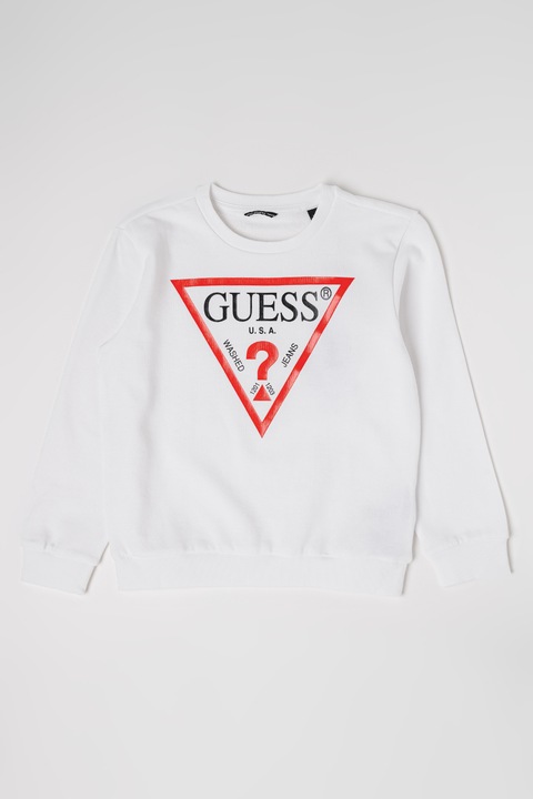 GUESS KIDS, Суитшърт с лого и овално деколте, Червен/Бял