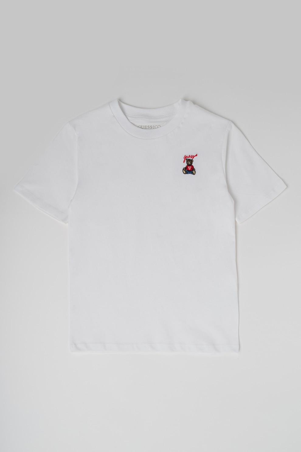 Guess Kids, Tricou cu detaliu brodat, Rosu, Alb, Maro inchis, 124-130 CM