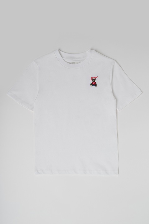 Guess Kids, Tricou cu detaliu brodat, Rosu/Alb/Maro inchis