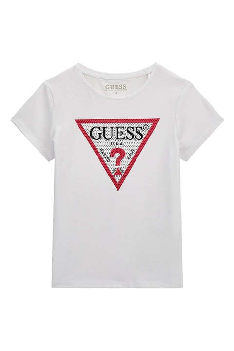 GUESS KIDS, Тениска с лого и декоративни камъни, Червен/Бял