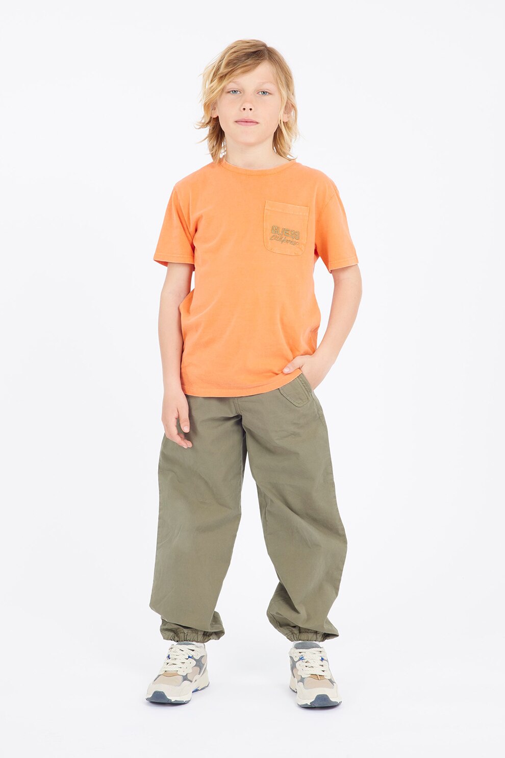 GUESS KIDS, Tricou din bumbac cu imprimeu grafic pe partea din spate, Alb, Negru, Portocaliu, 147-157 CM