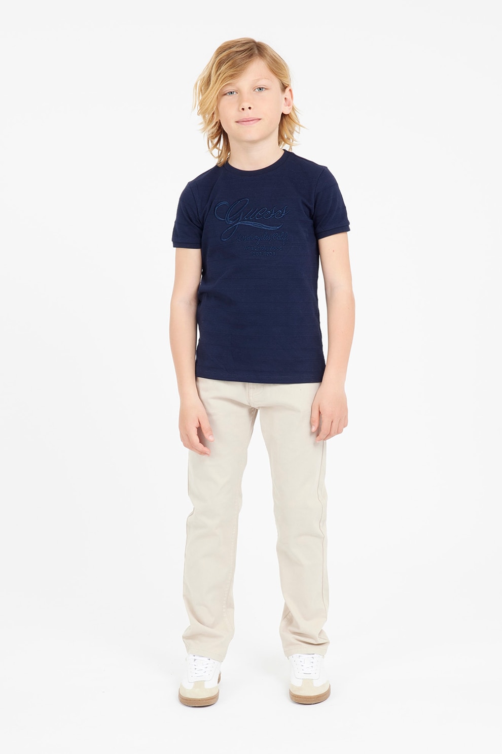 GUESS KIDS, Tricou cu decolteu la baza gatului si logo brodat, Albastru ultramarin, 158-166 CM