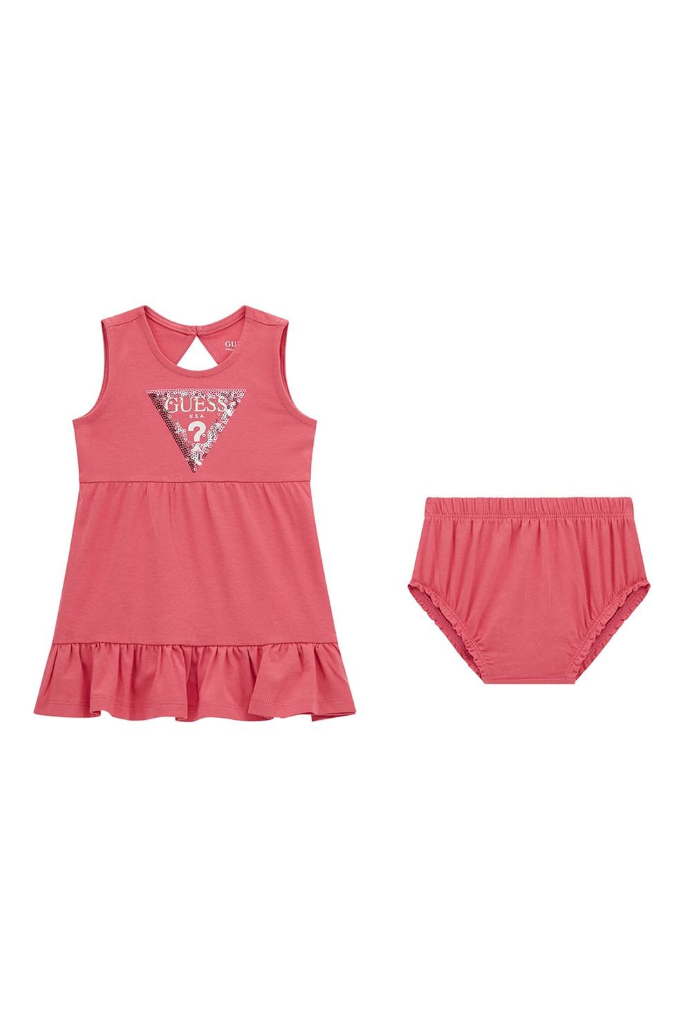 GUESS KIDS, Set de chiloti si rochie din amestec de bumbac cu terminatie cu volane - 2 Piese, Roz, 62-68 CM