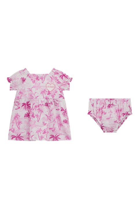 GUESS KIDS, Set de chiloti si rochie din bumbac cu imprimeu tropical - 2 Piese, Alb/Roz