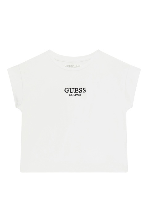 GUESS KIDS, Tricou cu decolteu la baza gatului si logo, Negru/Alb optic