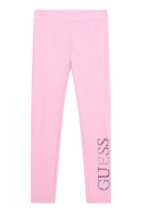 GUESS KIDS, Pamuttartalmú leggings strasszköves rátétekkel, Világos rózsaszín