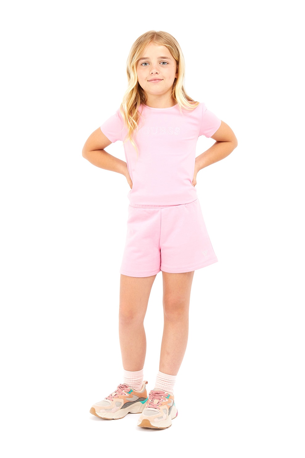 GUESS KIDS, Tricou cu aplicatii din strasuri, Roz, 152-158 CM
