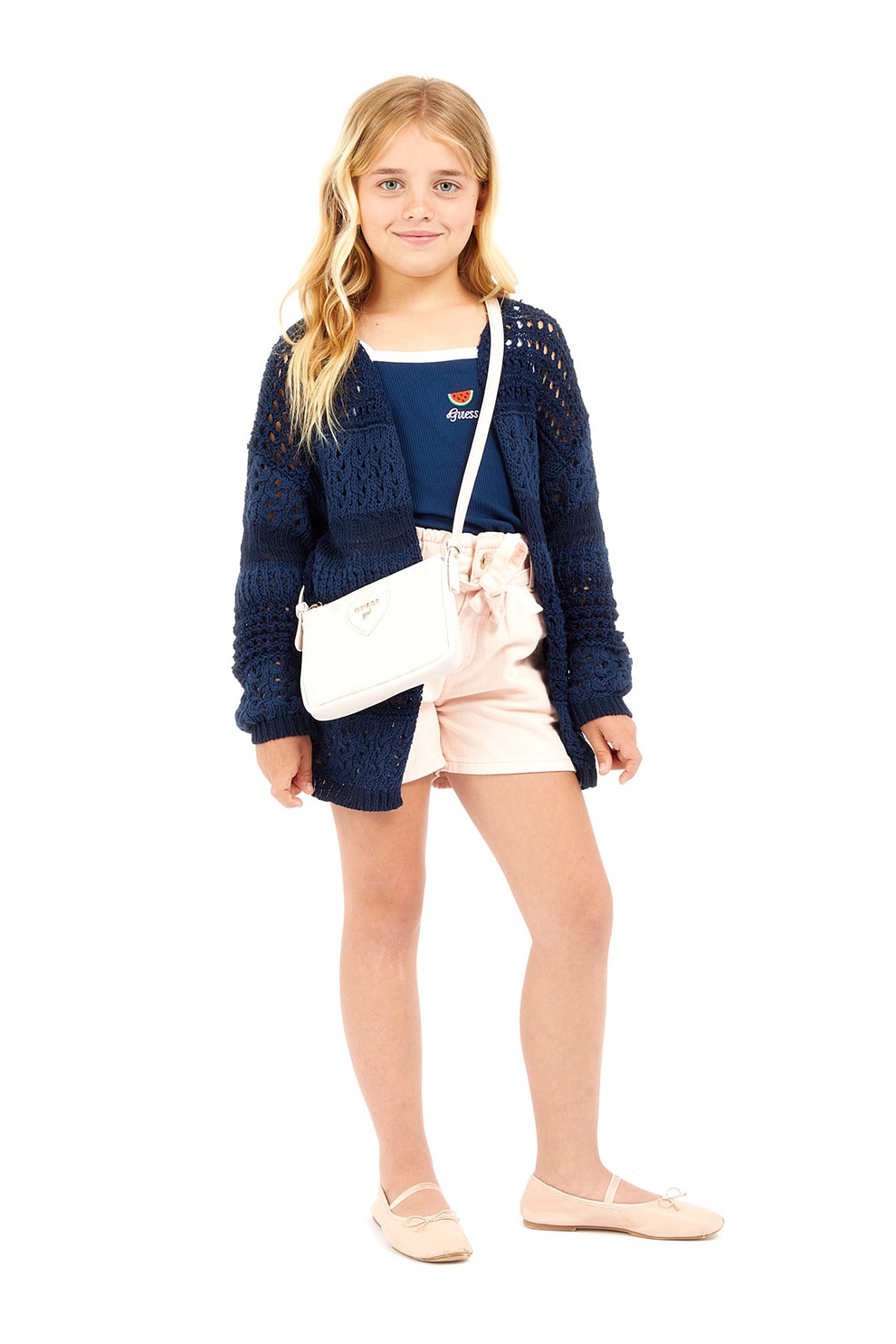 GUESS KIDS, Pantaloni scurti din bumbac cu cordon, Bej deschis, 146-152 CM