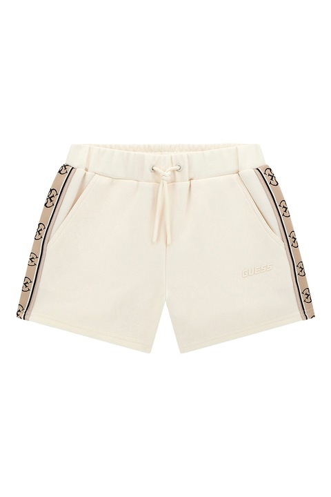Guess Kids, Húzózsinóros pamuttartalmú rövidnadrág, Barna/Krémszín, 130-134 CM