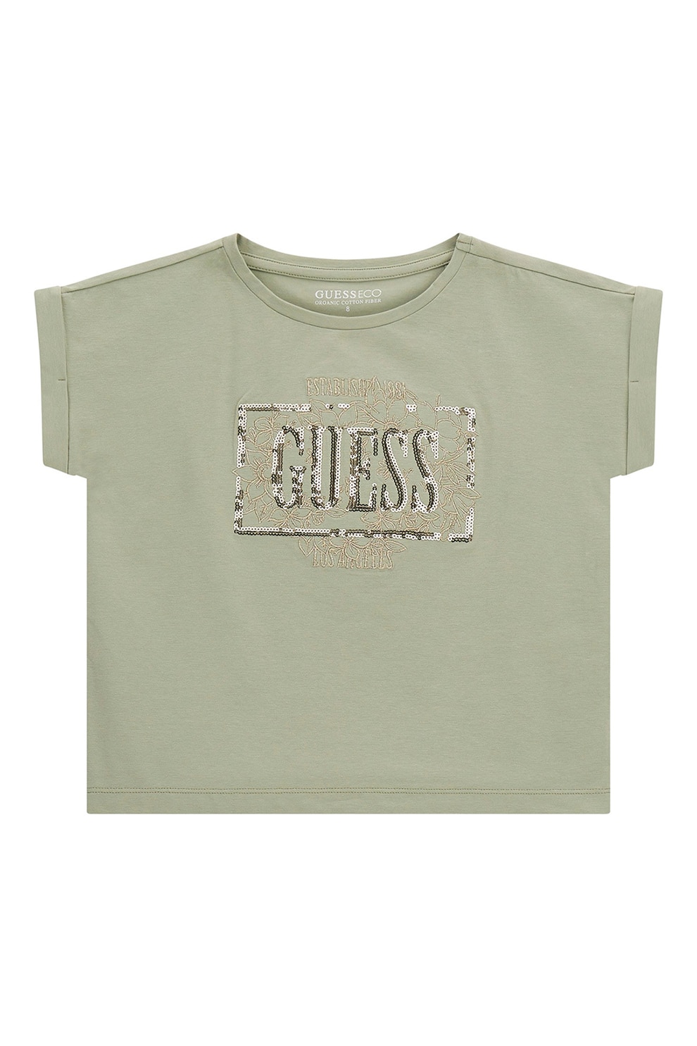 GUESS KIDS, Tricou din amestec de bumbac cu aplicatii cu paiete, Auriu, Verde pal, 152-158 CM