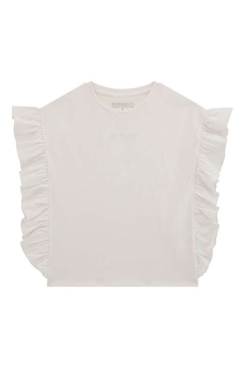 GUESS KIDS, Tricou din bumbac cu volane, Alb