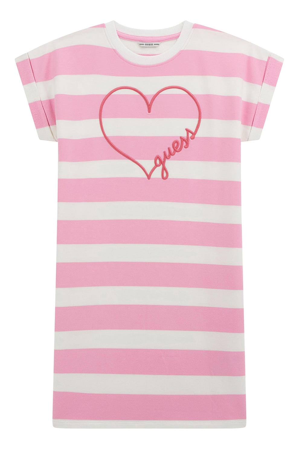 Guess Kids, Rochie-tricou cu dungi, Alb, Roz deschis, 146-152 CM
