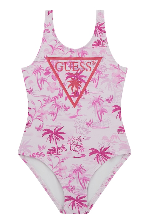 Guess Kids, Costum de baie intreg cu logo, Alb/Roz fandango