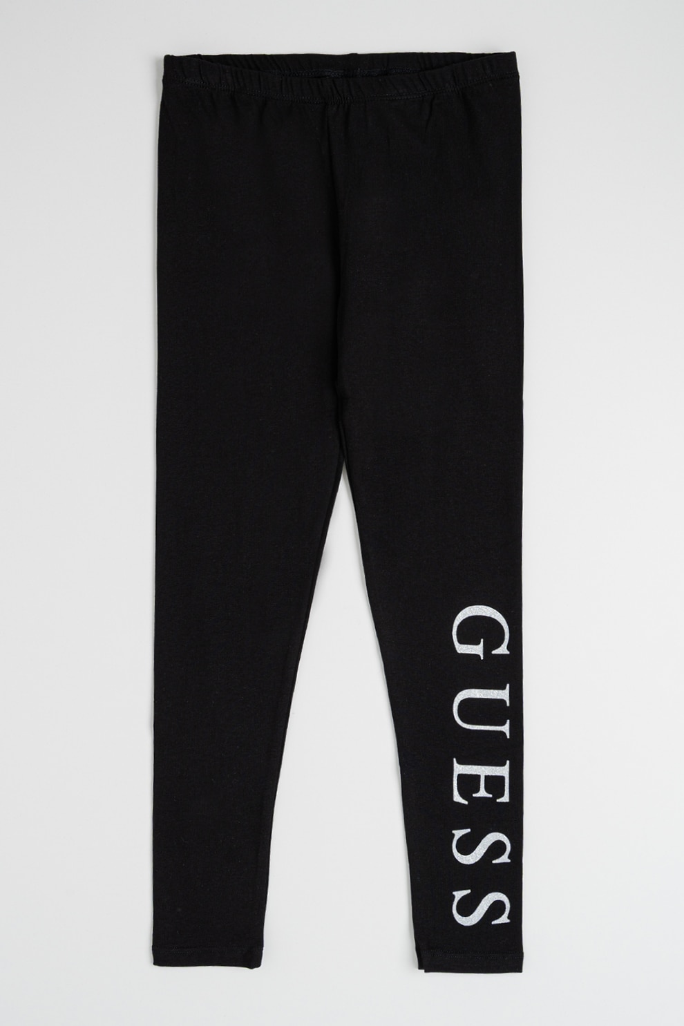 Guess Kids, Colanti din amestec de bumbac cu imprimeu logo, Negru, Argintiu, 167 CM