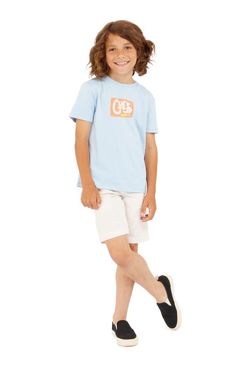 GUESS KIDS, Pantaloni scurti din amestec de in cu model uni, Alb fildes
