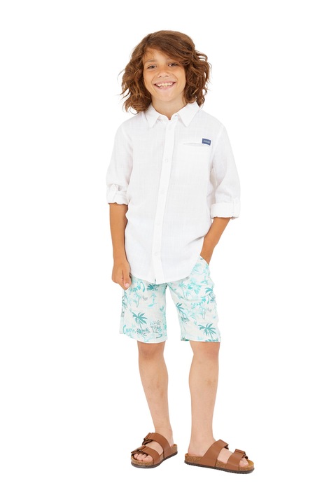 GUESS KIDS, Bermude din amestec de in cu imprimeu tropical, Alb/Turcoaz