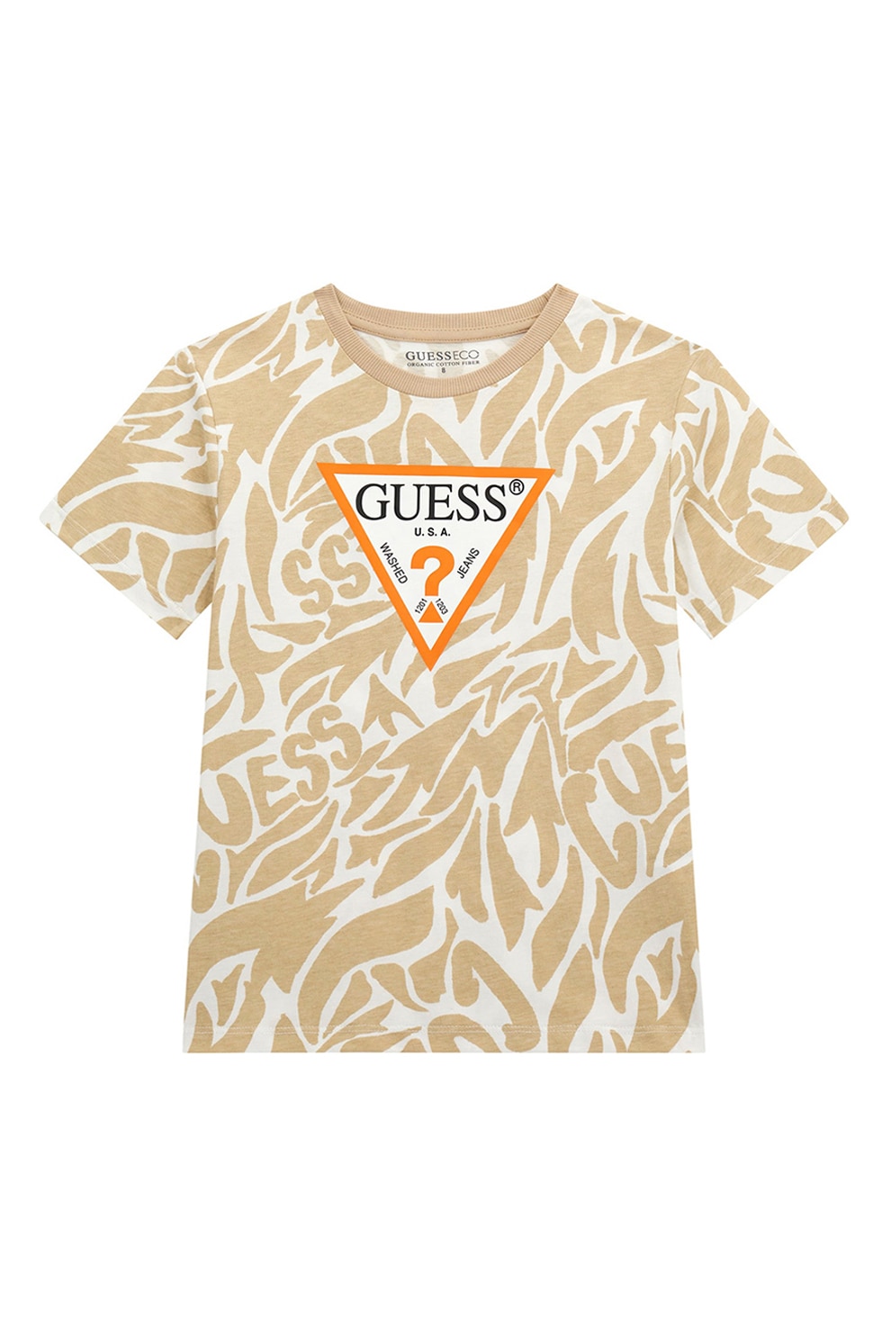 GUESS KIDS, Tricou din bumbac cu model, Alb, Bej inchis, 166-175 CM