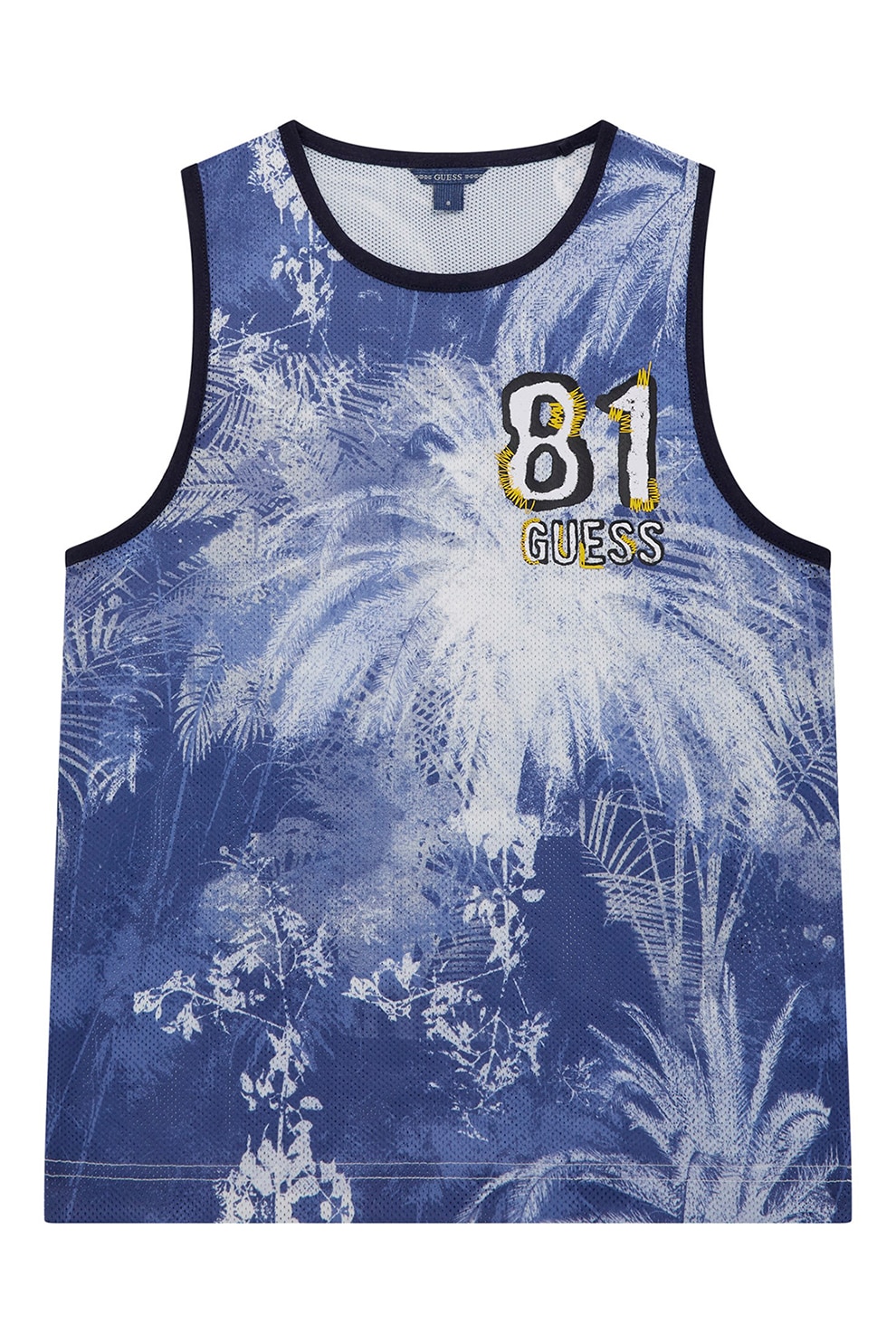 Guess Kids, Top cu imprimeu grafic, Alb, Albastru prafuit, 146-152 CM