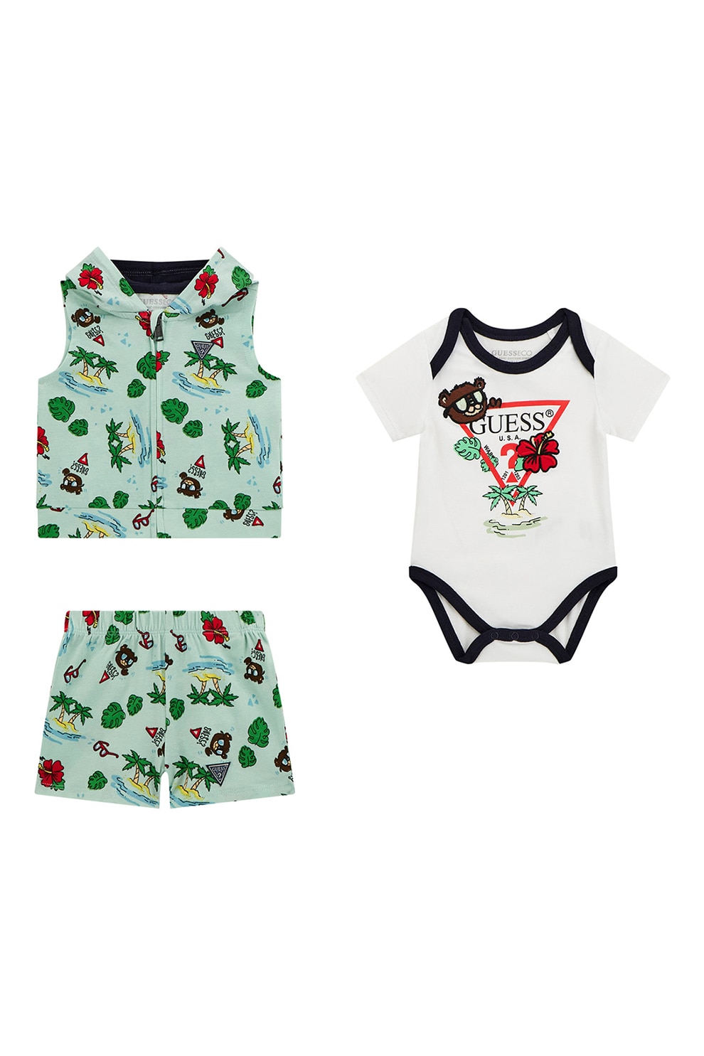 Guess Kids, Set de imbracaminte - 3 piese, Alb, Verde, 55-62 CM