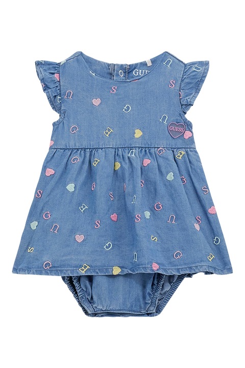 Guess Kids, Rochie din chambray cu body integrat, Galben/Albastru prafuit/Roz